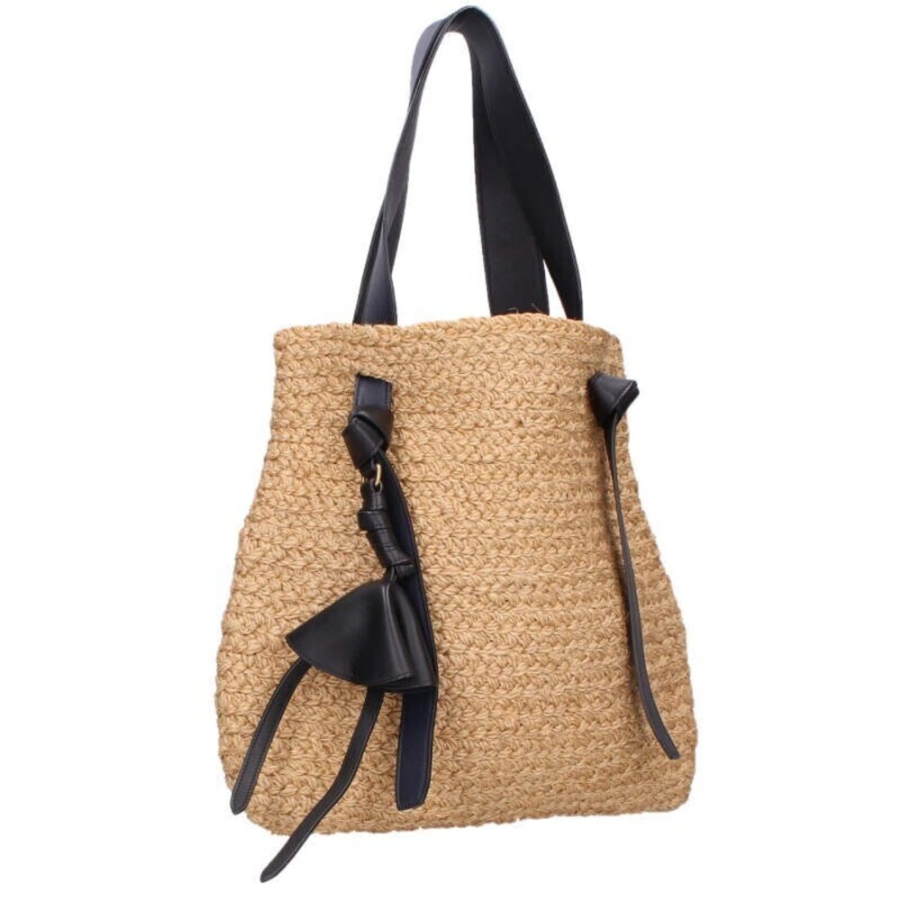 Celine Leather Strap Raffia Tote Bag Beige Black